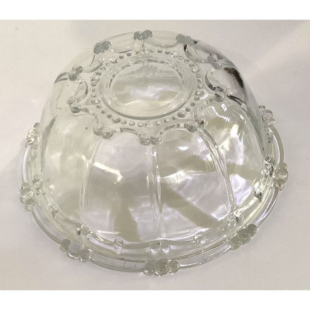 Vintage KIG Indonesia Glass Oyster Pearl Clear 7" Covered Candy Dish Bowl w/ Lid - Picture 4 of 7